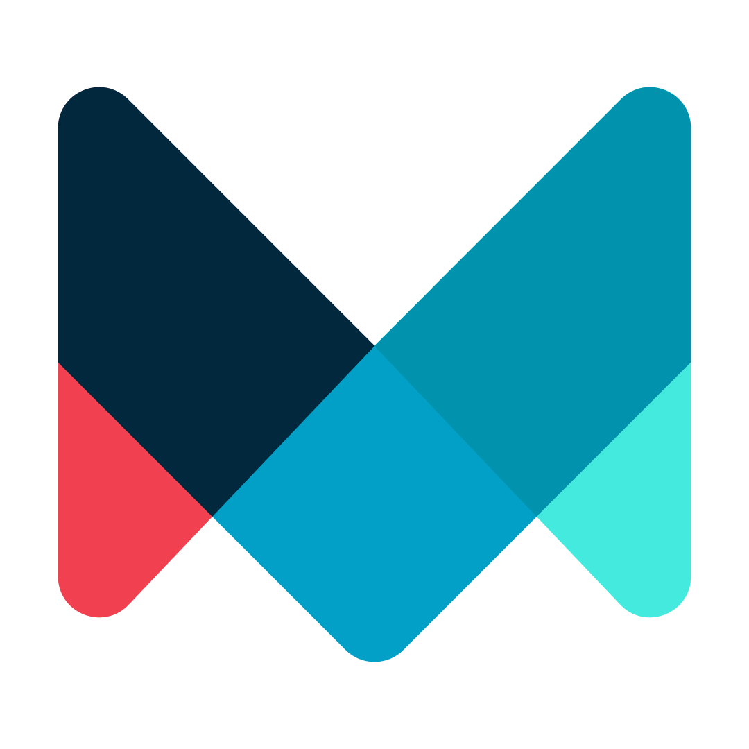 Logo grafis berbentuk huruf M untuk layanan installasi dan perbaikan videotron.